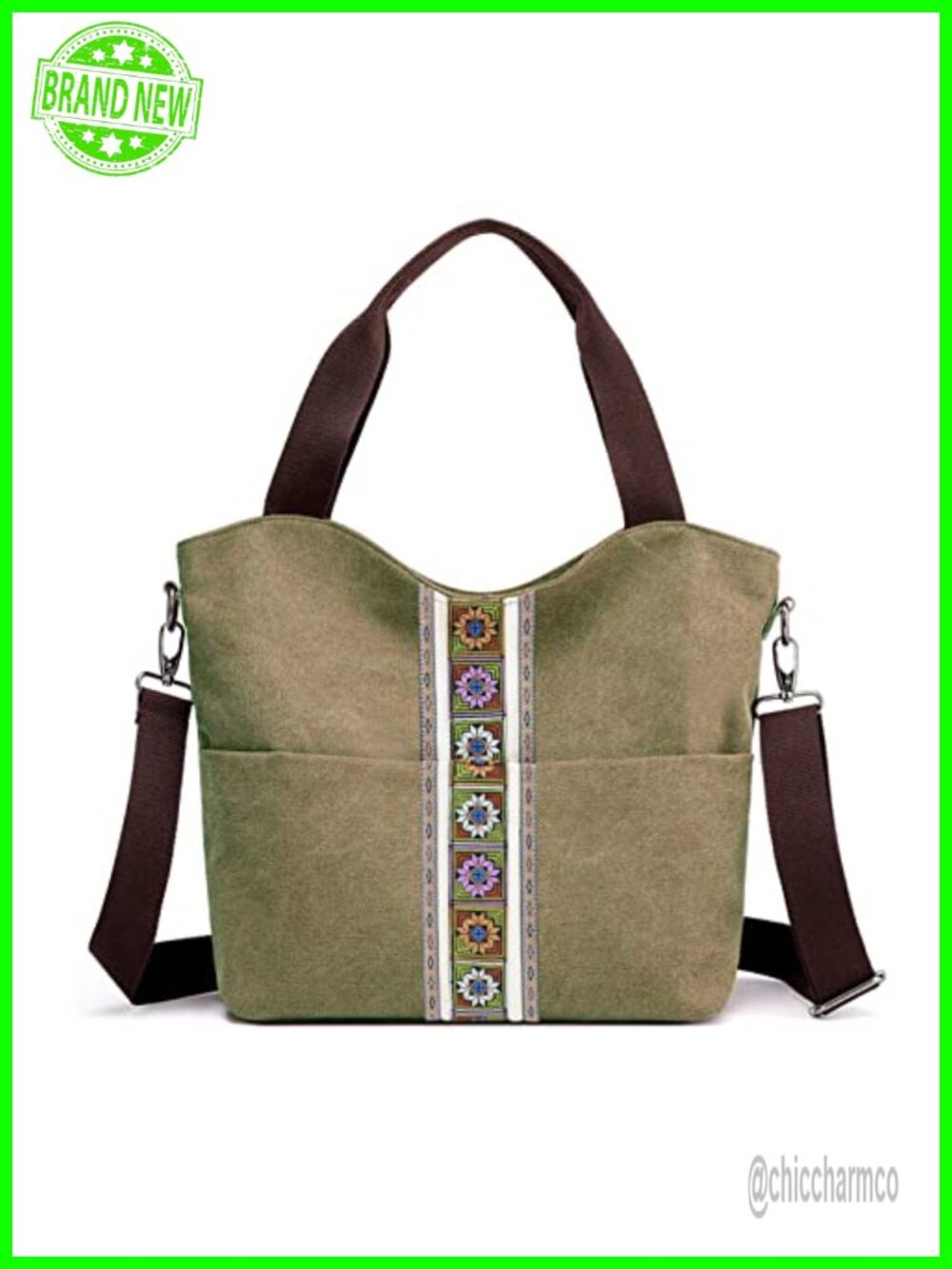 Canvas Large Tote Bag Embroidered Shoulder Crossbody Hobo Purse